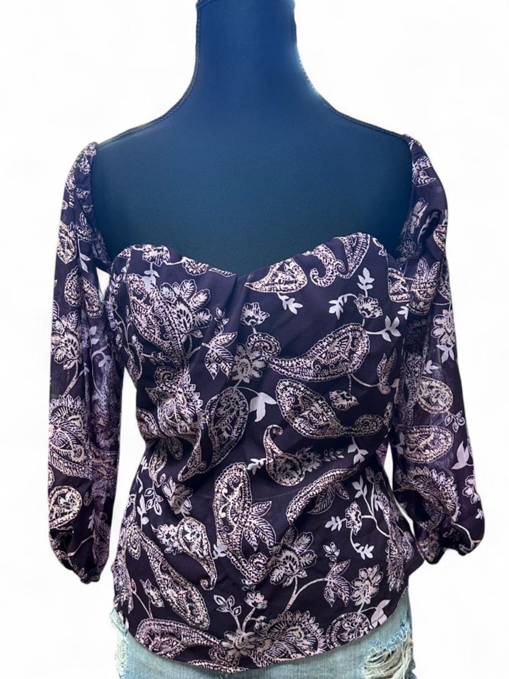 Y2K paisley corset top fairy grunge puff sleeve coquette boho Small 2000s Vtg